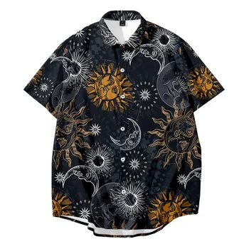 Новолуние Рубашка y2k hombre Harajuku тонкая Гавайская рубашка для взрослых С коротким рукавом свободные пляжные топы с рисунком звезды и Луны 1