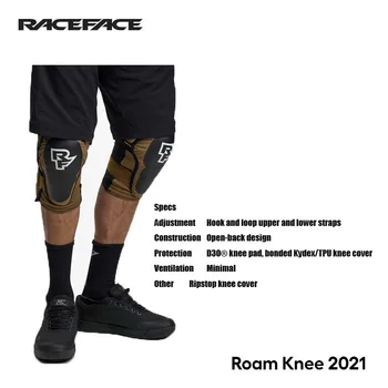 Наколенник RACEFACE Roam Knee 2021 с застежкой на верхние и нижние ремни с открытой спинкой, наколенник D3O®, наколенник Kydex / TPU