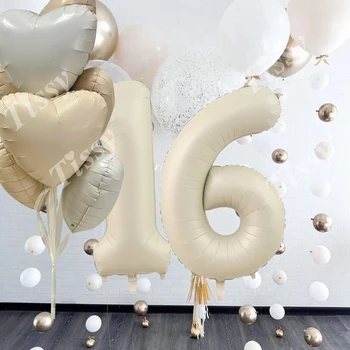 1 комплект латексных воздушных шаров бежево-золотой серии с сердцем из бежевой фольги/воздушным шаром с цифрами для украшения вечеринки Happy Birthday Wedding Annerversay