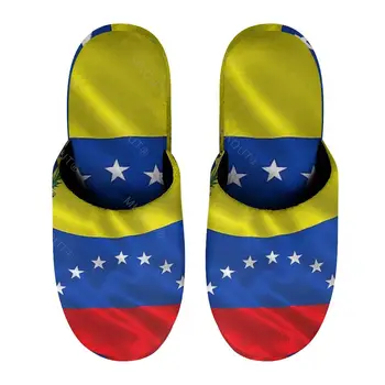 Флаг Венесуэлы (13) Теплые хлопчатобумажные тапочки для мужчин и женщин, нескользящая пушистая обувь на толстой мягкой подошве, домашние тапочки для толстой кишки