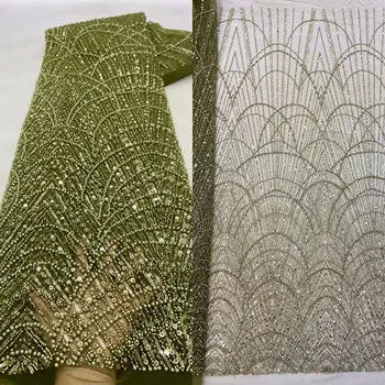 Роскошная Африканская кружевная ткань с блестками L-1228565, Высококачественные бусины, Нигерийская Свадебная Вышивка, Платье из Французского тюля, кружевная ткань