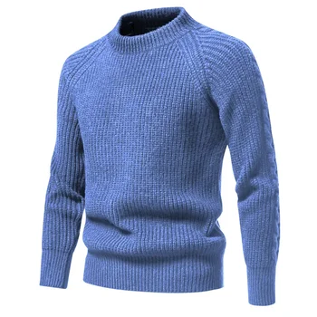 Осенне-зимний мужской новый Удобный и теплый вязаный свитер с полувысоким вырезом, однотонный повседневный свитер