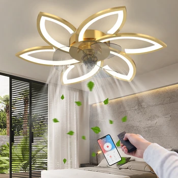 Современный светодиодный бесшумный потолочный вентилятор с подсветкой С дистанционным управлением /таймером приложения, креативный вентилятор с 6 лампами и лампой