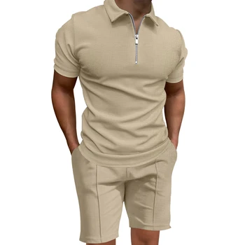Новые европейские и американские пляжные шорты с короткими рукавами, спортивная Повседневная простая рубашка поло из двух предметов, мужской костюм 2023 Лето