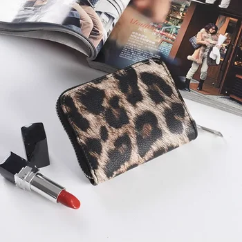 Короткий женский кошелек из искусственной кожи с леопардовым рисунком, ретро Европейская и американская сумочка, сумка для нескольких карт, карман для монет, держатель для фотографий.
