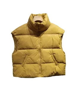 Жилет-куртка со стоячим воротником, короткая приталенная версия однотонного дизайна на молнии, теплая и удобная новинка зимы 2023 1207