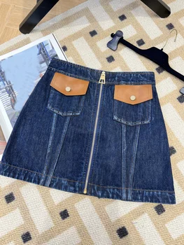 Весенне-летние новинки 2023 джинсовая юбка-полукомбинезон эта мини-юбка А-силуэта с высокой талией очень-очень длинна