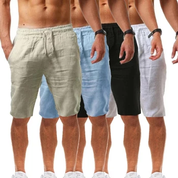 Новые мужские хлопчатобумажные льняные шорты, брюки, мужские летние дышащие однотонные льняные брюки, уличная одежда для фитнеса S-3XL