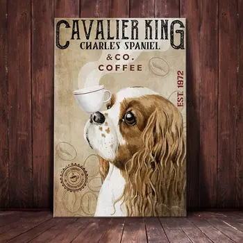 Металлическая жестяная вывеска Cavalier King Charles Spaniel Dog Coffee Company, алюминиевая винтажная вывеска, жестяная вывеска в стиле ретро для домашнего сада