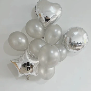 9шт Новых 18-дюймовых серебряных шариков с пятиконечной звездой из алюминиевой пленки, украшающих вечеринку в честь Дня Святого Валентина