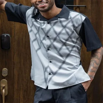 Мужская рубашка на пуговицах с коротким рукавом, приталенная 3D дорожная рубашка, мужская куртка в повседневном стиле + костюмные брюки, модная повседневная одежда из двух частей, лето 4XL