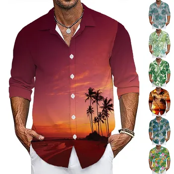 Мужская летняя новинка, свободная рубашка с длинным рукавом и принтом, кардиган, пляжная рубашка, футболки с коротким рукавом для мужчин, топы Y2k, мужская одежда