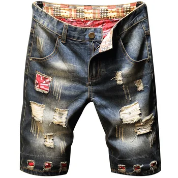Мужские джинсы Рваные шорты 2023 Летняя Новая модная повседневная винтажная джинсовая мужская брендовая одежда
