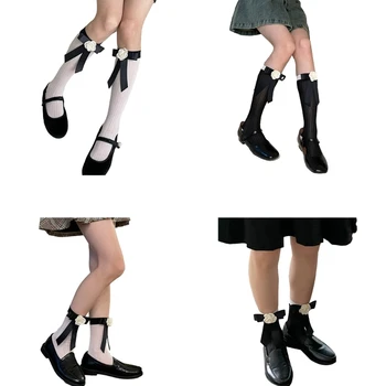 Японские Женские Носки Поверх Голени С 3D Цветочными Бантиками Поверх Голени Носки Socks M6CD