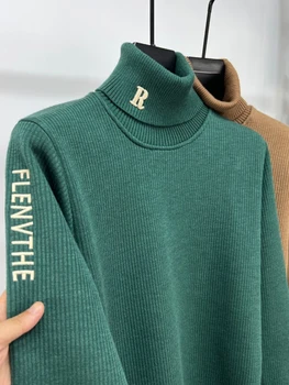Высококлассный брендовый модный вышитый свитер мужской осень зима 2023 новый тренд Корейский повседневный утолщенный вязаный пуловер с высоким воротом
