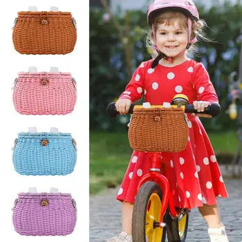 Велосипедная корзина из ротанга, рюкзак ручной работы для детского велосипеда, имитация руля из ротанга, принадлежности для украшения детской велосипедной корзины