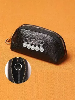 Компактный кошелек для ключей из искусственной кожи - идеально подходит для ключей от автомобилей и дома, декор из жемчуга и хрусталя, взрывной узор