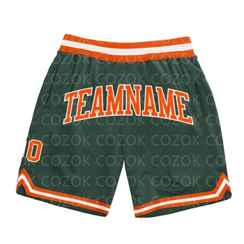 Изготовленные на заказ темно-зеленые Оранжевые аутентичные баскетбольные шорты с 3D-принтом Мужские шорты Your Name Mumber Быстросохнущие пляжные шорты