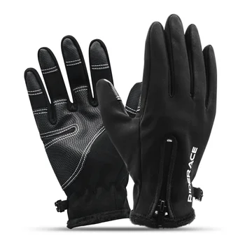 Зимние велосипедные перчатки с сенсорным экраном, противоскользящие ветрозащитные велосипедные перчатки на весь палец, регулируемая застежка-молния, предотвращающая потерю пряжки