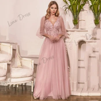 Lena-Свадебное платье для гостей, женское вечернее платье, Элегантное роскошное платье знаменитостей с V-образным вырезом и рукавами-пузырями из сетки