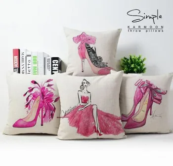 Бесплатная доставка/модные современные розовые туфли на высоком каблуке иллюстрации хлопчатобумажная наволочка подушка для опоры 43 *43