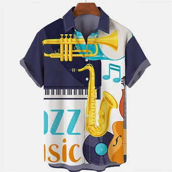 Летние Гавайские рубашки для мужчин, Яркая Музыкальная футболка с 3D принтом в стиле Рок, Пляжная рубашка с коротким рукавом, Повседневные Топы Оверсайз, Блузка, Одежда
