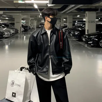 Кожаная куртка Мужская Весна 2022, новый модный бренд, корейская версия свободного студенческого топа карго в стиле ретро