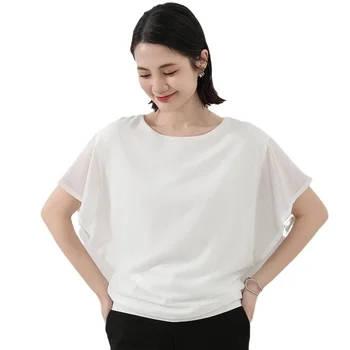 Милая футболка с короткими рукавами шифоновая летняя свободная, тонкая легкая shu meat с тонкой блузкой серый 22