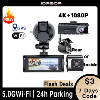 Видеорегистратор 4K GPS Wifi 24h Парковочный Монитор Dash Cam для Автомобильной Камеры Ночного Видения Спереди и сзади Двойные Видеорегистраторы Kamera Inside Dvr Carro