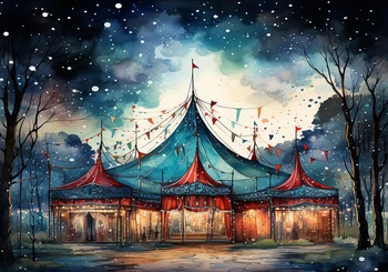 Фон для вечеринки в честь дня рождения в цирковой тематике, Акварельный Красный шатер, Цирковой карнавал, Фон для портрета новорожденных детей, W-8626